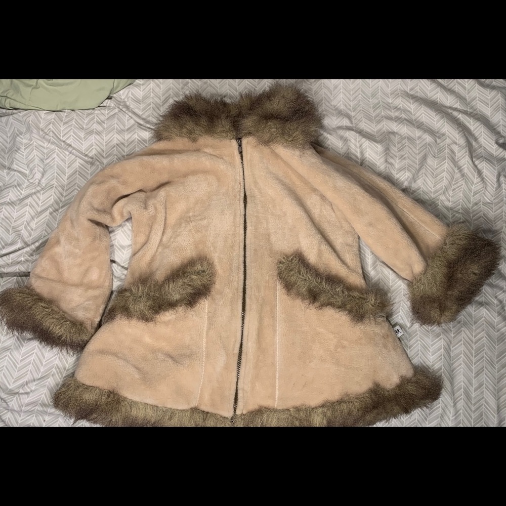 Corky kids large zip up jacket with matching hat.